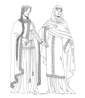 A coloring page of middle ages clothing
